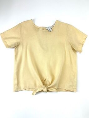 Rachel Zoe Linen Tie Front Top Butter Yellow Small Minimalist Coastal Summer